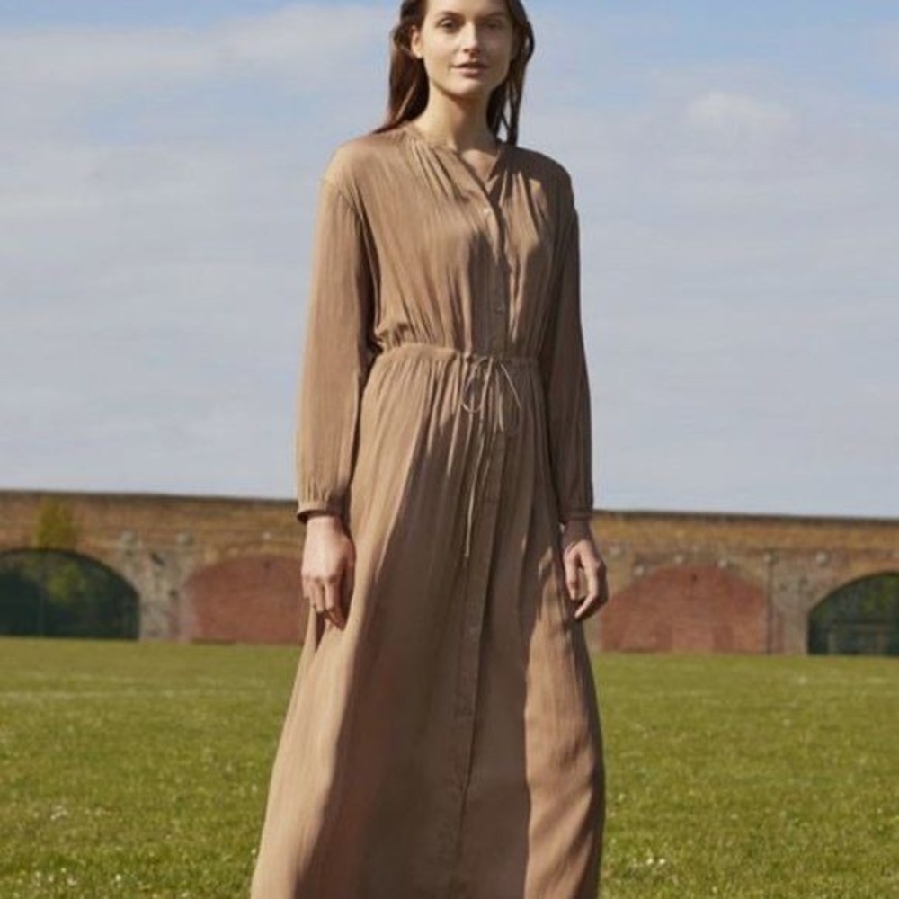 Uniqlo Classic Camel-brown Drawstring Waist Midi Dress Small